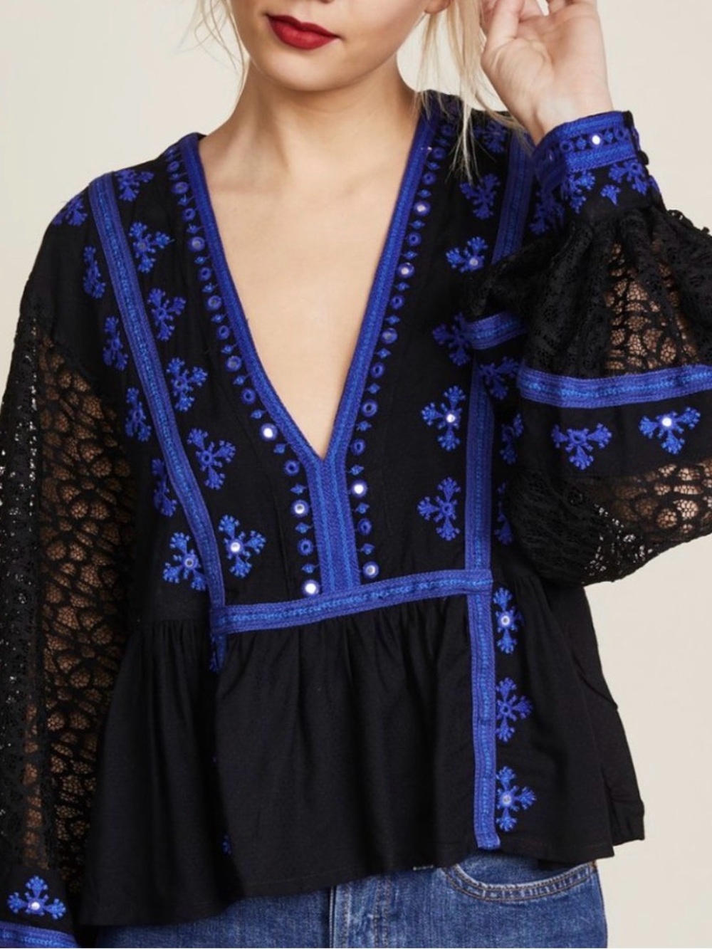 Free People “Boogie All Night” Boho Peasant Blouse - Size Small - Picture 2 of 6